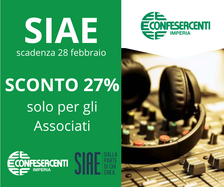 Rinnovato e aumentato sconto SIAE per i soci Confesercenti